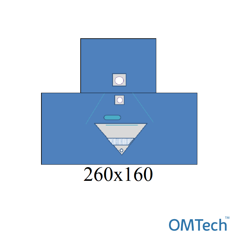Покриття операційне OMTech™ для урології 260х160см з покриттям для ніг, опер. полем 7,5см, перінеальними полем 5см, мішком (п/е-80г/м2), (СММС - 35 г/м2)